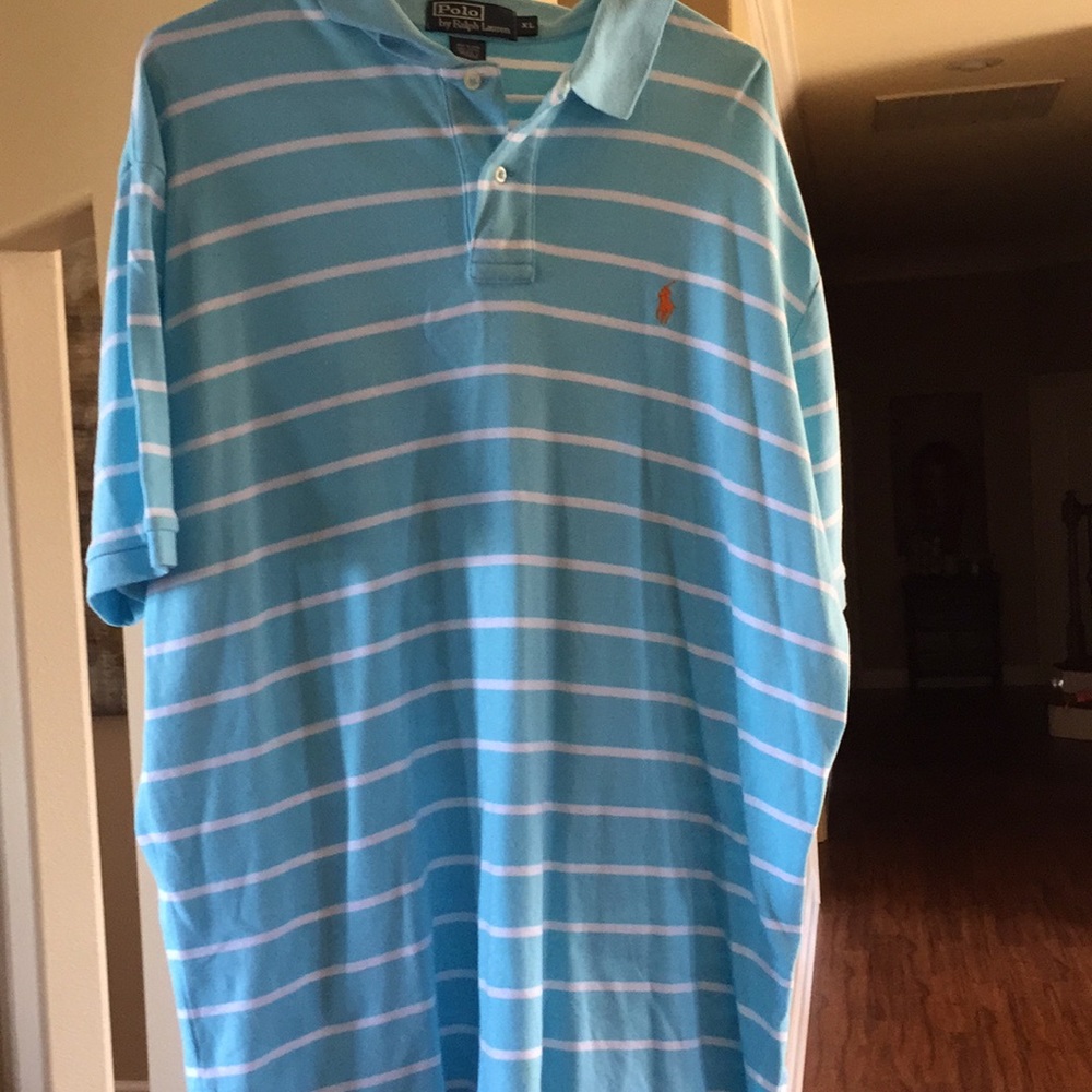 Blue with white striped Polo Ralph Lauren.